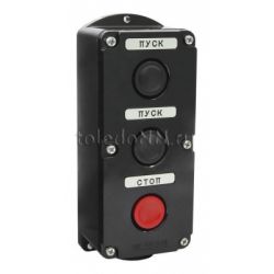 Пост управления кнопочный ПКЕ 212-3 У3, 10А, 660В, 3 элемента, чёрный и красный цилиндр, накладной, IP40