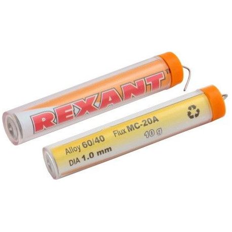 Припой с канифолью Rexant D 1мм, 10 гр (Sn60 Pb40 Flux 2. 2%) 09-3101