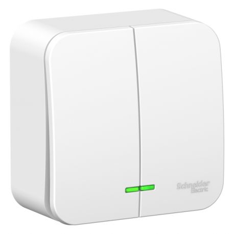 Выключатель Schneider Electric Blanca О/У 2-клавишный (cх.5) с подсветкой, изолированная пластина, 6А,250B,белый BLNVA065111