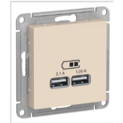 Розетка USB, 5В, 1 порт x 2,1 А, 2 порта х 1,05 А, механизм,  Schneider Electric AtlasDesign бежевый ATN000233