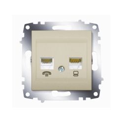 Розетка механизм ABB Cosmo компьютерная + TF 2-местная (RJ45 cat 6 + RJ 11) титаниум 619-011400-249