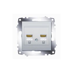 Розетка механизм ABB Cosmo компьютерная 2-местная (RJ45 cat 6 + RJ45 cat 6) алюминий 619-011000-248