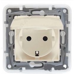 Розетка механизм Legrand Etika 2К+З со шторкой и крышкой IP44 16А 250В~слоновая кость 672332