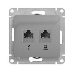 Розетка механизм Schneider Electric Glossa двойная компьютерная RJ45+RJ45, кат.5E алюминий GSL000385KK