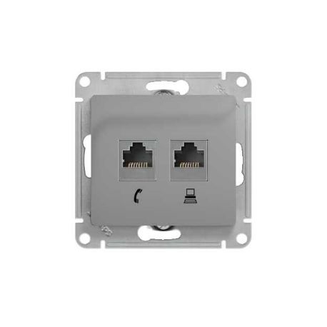 Розетка механизм Schneider Electric Glossa двойная компьютерная RJ45+RJ45, кат.5E алюминий GSL000385KK