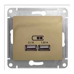 Розетка Schneider Electric GLOSSA USB  5В/2100мА, 2х5В/1050мА, механизм, цвет титан GSL000433 