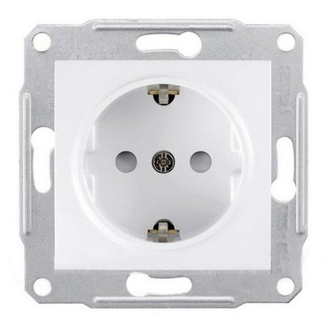Розетка Schneider Electric Sedna 1-местная с заземляющими контактами со шторками, 16А, 250В СП белая SDN3000121
