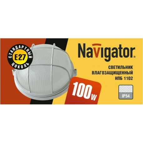 Светильник Navigator NBL-R2-100-E27 белый круглый с решеткой 94 807