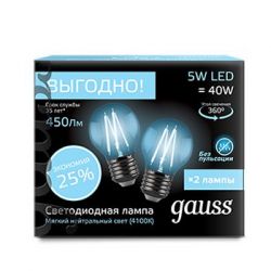 Светодиодная лампа Gauss Filament Шар E27 5Вт 4100К (2 лампы в упаковке)