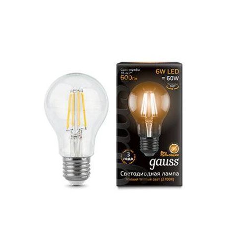 Светодиодная лампа Gauss LED Filament A60 E27 6Вт 2700К