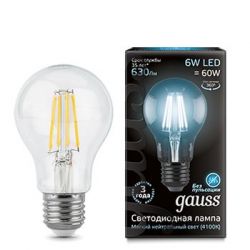 Светодиодная лампа Gauss LED Filament A60 E27 6Вт 4100К