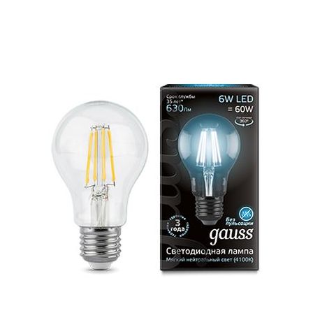 Светодиодная лампа Gauss LED Filament A60 E27 6Вт 4100К