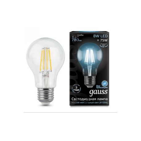 Светодиодная лампа Gauss LED Filament A60 E27 8Вт 4100К