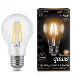 Светодиодная лампа Gauss LED Filament A60 E27 8Вт 2700К