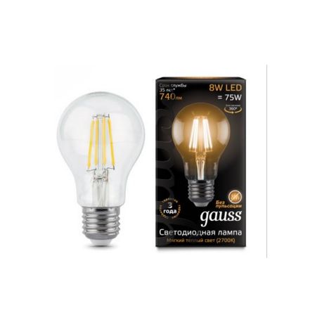 Светодиодная лампа Gauss LED Filament A60 E27 8Вт 2700К