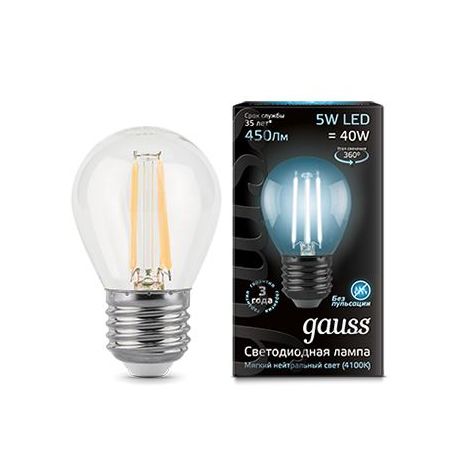 Светодиодная лампа Gauss LED Filament Globe E27 5Вт 4100K