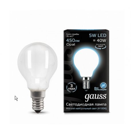 Светодиодная лампа Gauss LED Filament Globe OPAL E14 5Вт 4100K