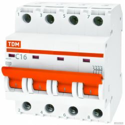 Выключатель автоматический 4П 4А характеристика C 4,5кА TDM ВА47-29