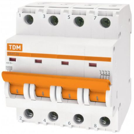 Выключатель автоматический 4П 6А характеристика C 4,5кА TDM ВА47-29